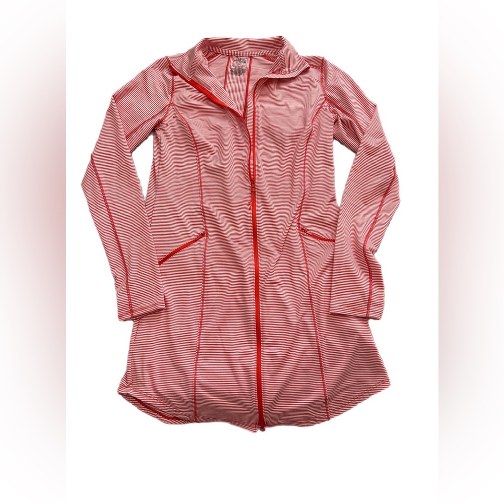 Duluth Trading Co Womens Pier Genius Full Zip Tunic Size X Small Orange Stripes - Picture 2 of 7
